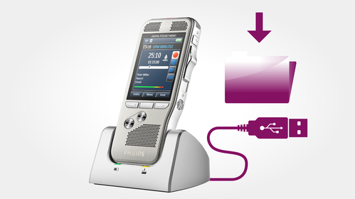 Automatic file download via USB for quick transcription