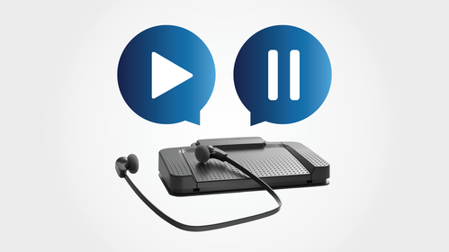 Transcription player with foot control support for hands-free playback control